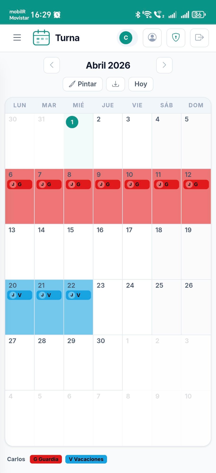 Turna - Calendario de turnos